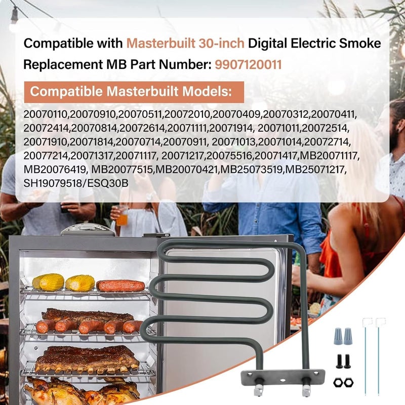 COMVIEE 800 Watts Electric Smoker Heating Element Compatible with Masterbuilt and Char-Broil 30" Digital Electric Smoker, Replacement Part 9907120011 for: 20070213, 20072115, MB20071117, MB26073519, etc. - Image 3